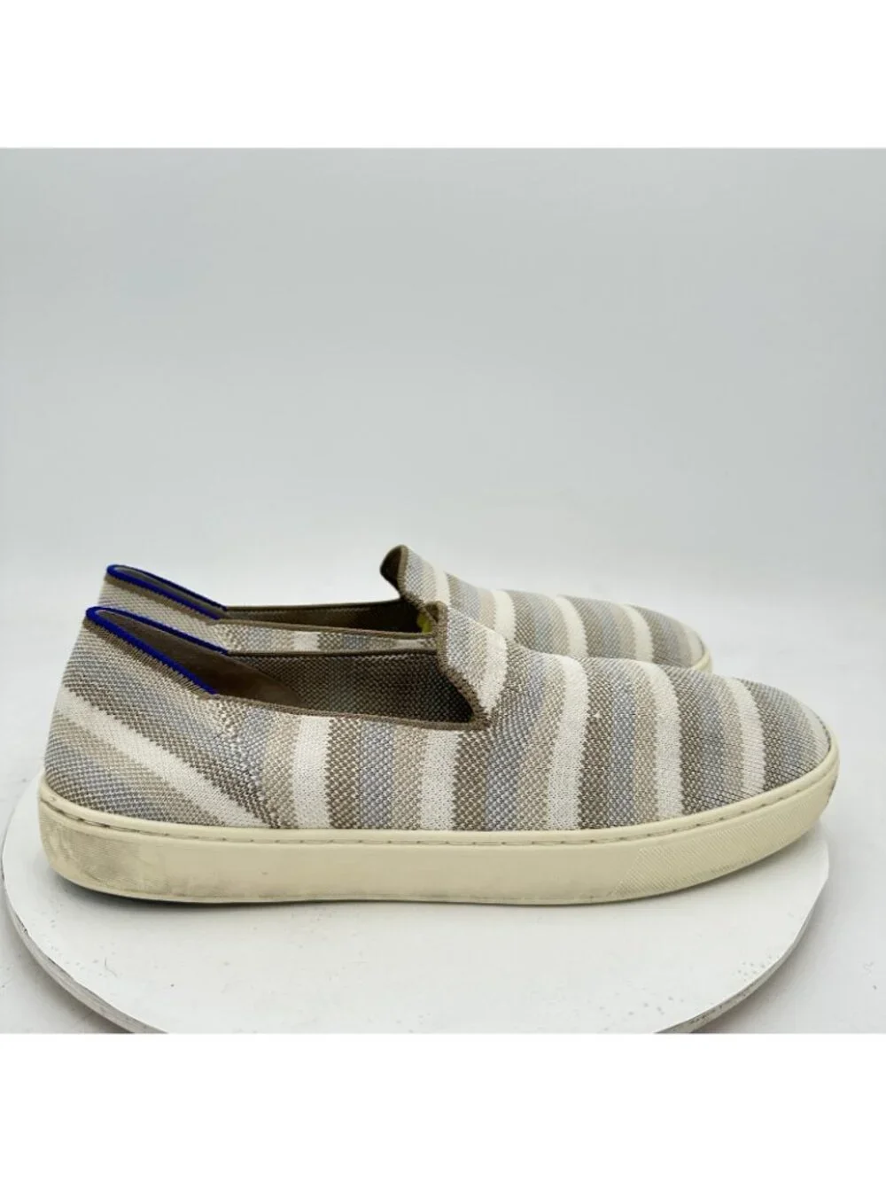 Rothys The Sneaker Slip On Women Size 12 White Grey Striple Casual Comfort Shoes - Picture 5 of 11